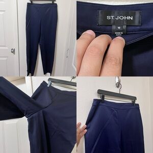 •ST. JOHN• Midnight Blue 98% Wool Trouser Pants Side Zip Button